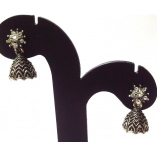 Silver Oxidized Earrings Jhumka Jhumki Jewelry Bollywood Drop Dangle Long EA365